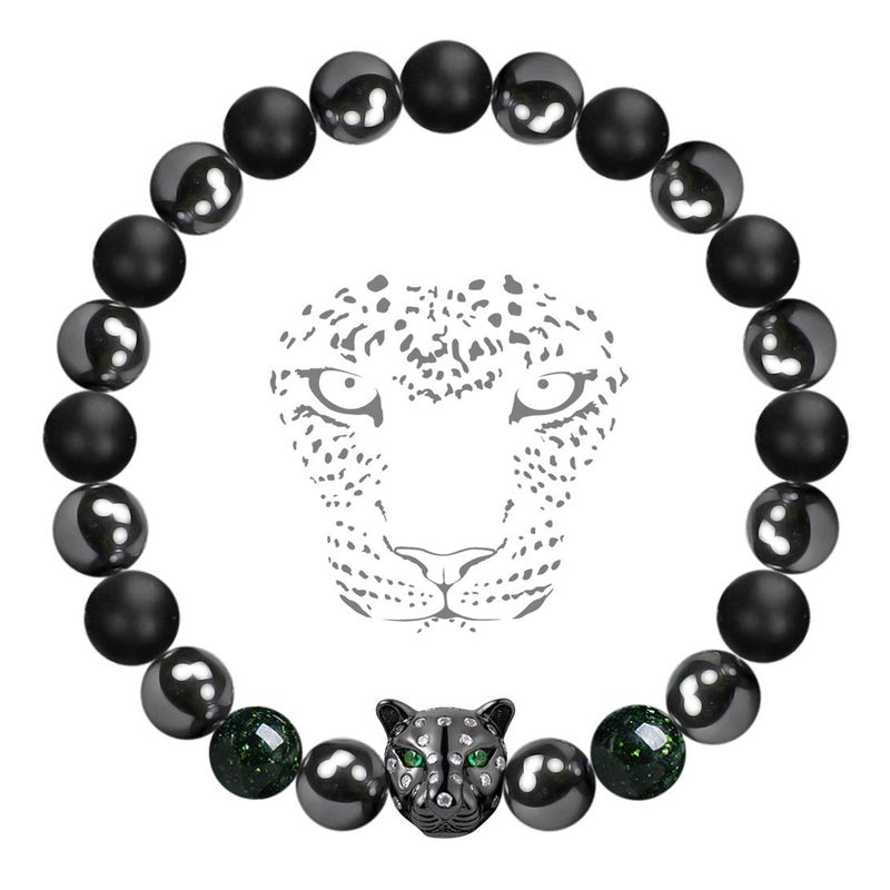 Karseer Black Panther Magnetic Hematite and Matte Onyx Natural Stones Beaded Stretch Bracelet Energy Crystal Meditation Prayer Stress Relief Beads Bracelet for Men Women - Image 1